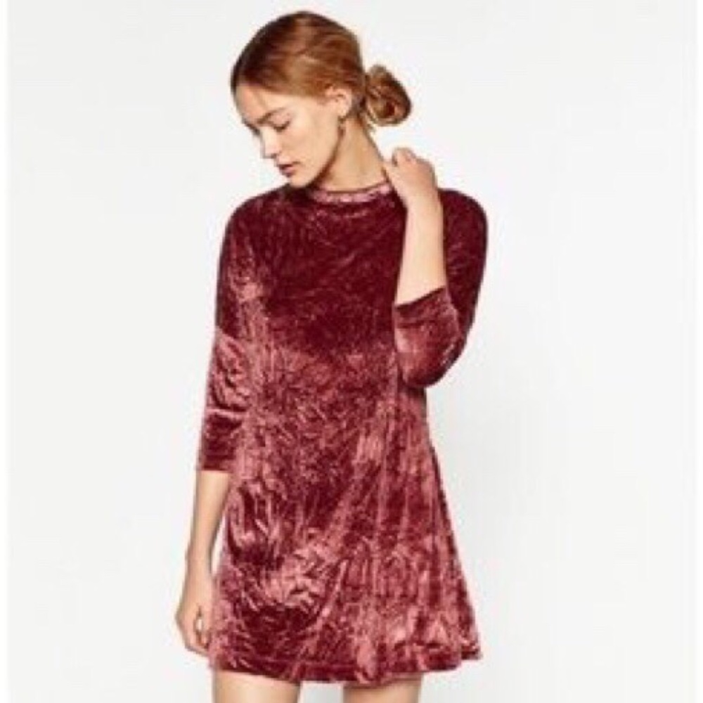 Zara crushed velvet rose gold mini dress